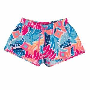 Lilly Pulitzer Tropical Print Swim Shorts Size XS Pink Blue Drawstring Beach
